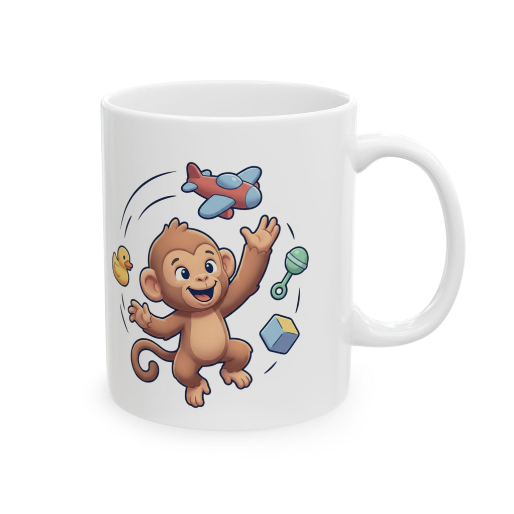 Playful Baby Monkey Illustration Mug | Cute Nursery Animal Coffee Cup